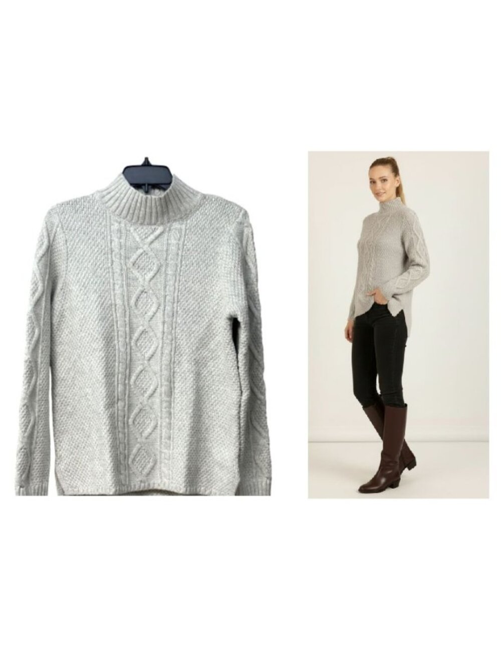 Lucky Brand Cable Knit Turtleneck Sweater, Gray, Size M